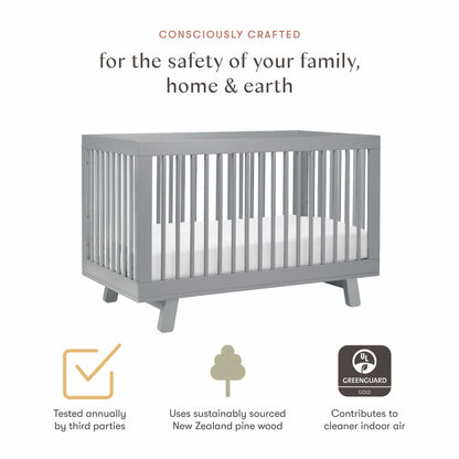 Babyletto Hudson 3-in-1 Convertible Crib with Toddler Bed Conversion Kit - Grey - M4201G