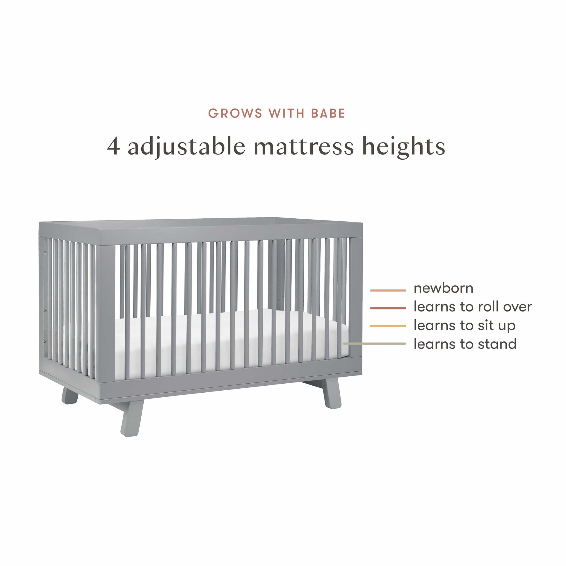 Babyletto Hudson 3-in-1 Convertible Crib with Toddler Bed Conversion Kit - Grey - M4201G
