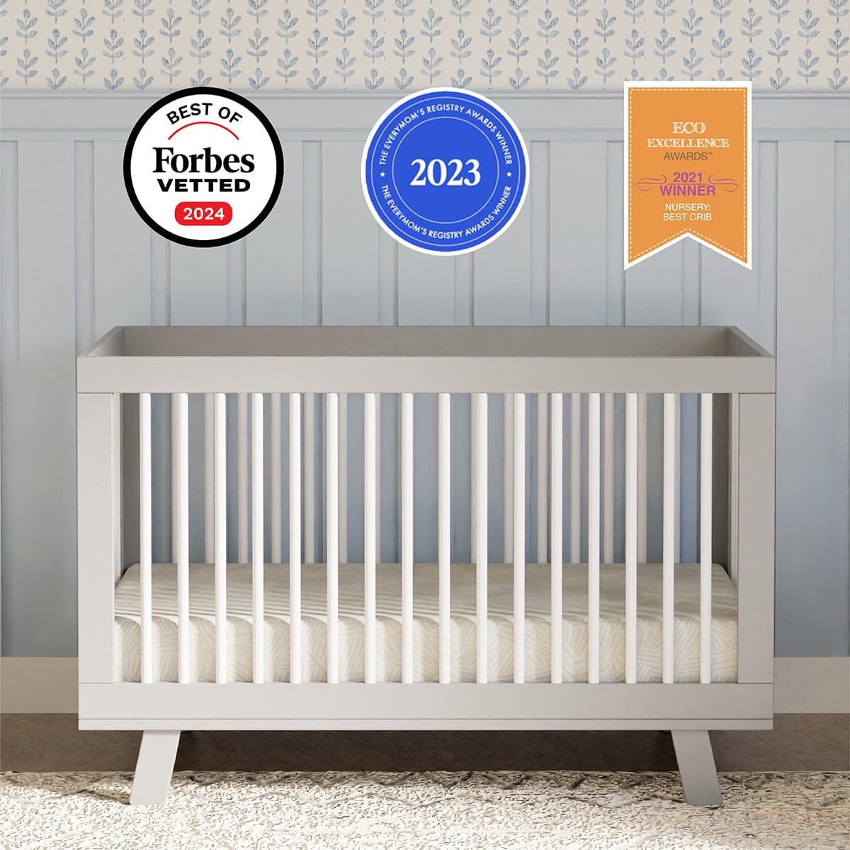 Babyletto Hudson 3-in-1 Convertible Crib with Toddler Bed Conversion Kit - Grey/White - M4201GW
