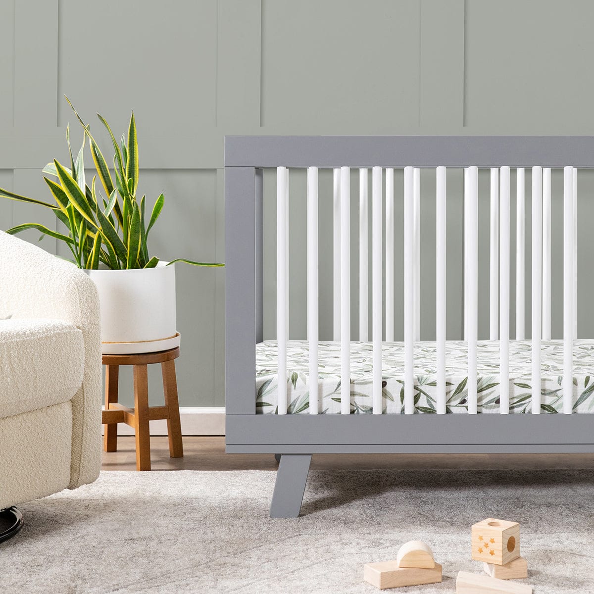 Babyletto Hudson 3-in-1 Convertible Crib with Toddler Bed Conversion Kit - Grey/White - M4201GW