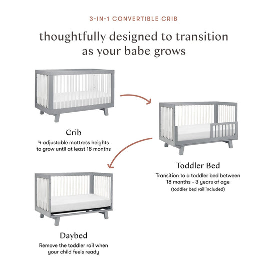 Babyletto Hudson 3-in-1 Convertible Crib with Toddler Bed Conversion Kit - Grey/White - M4201GW
