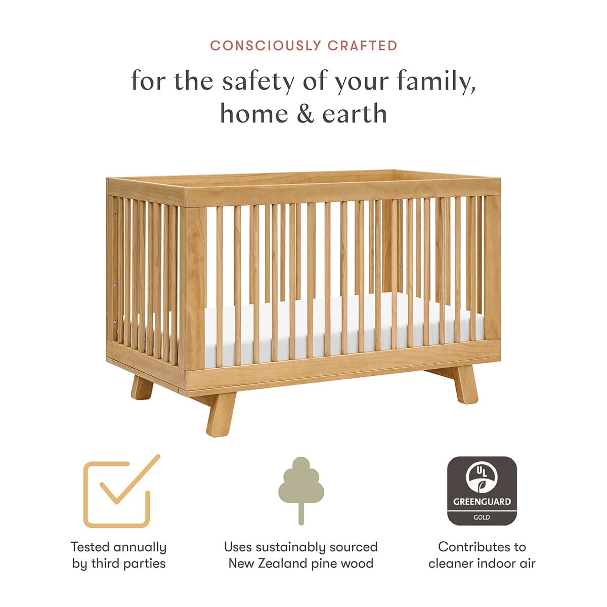 Babyletto Hudson 3-in-1 Convertible Crib with Toddler Bed Conversion Kit - Honey - M4201HY
