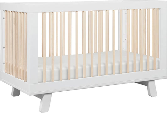 Babyletto Hudson 3-in-1 Convertible Crib with Toddler Bed Conversion Kit - White/Washed Natural