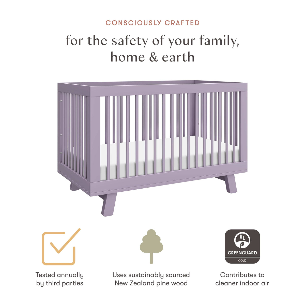 Babyletto Hudson 3-in-1 Convertible Crib with Toddler Bed Conversion Kit - Lilac