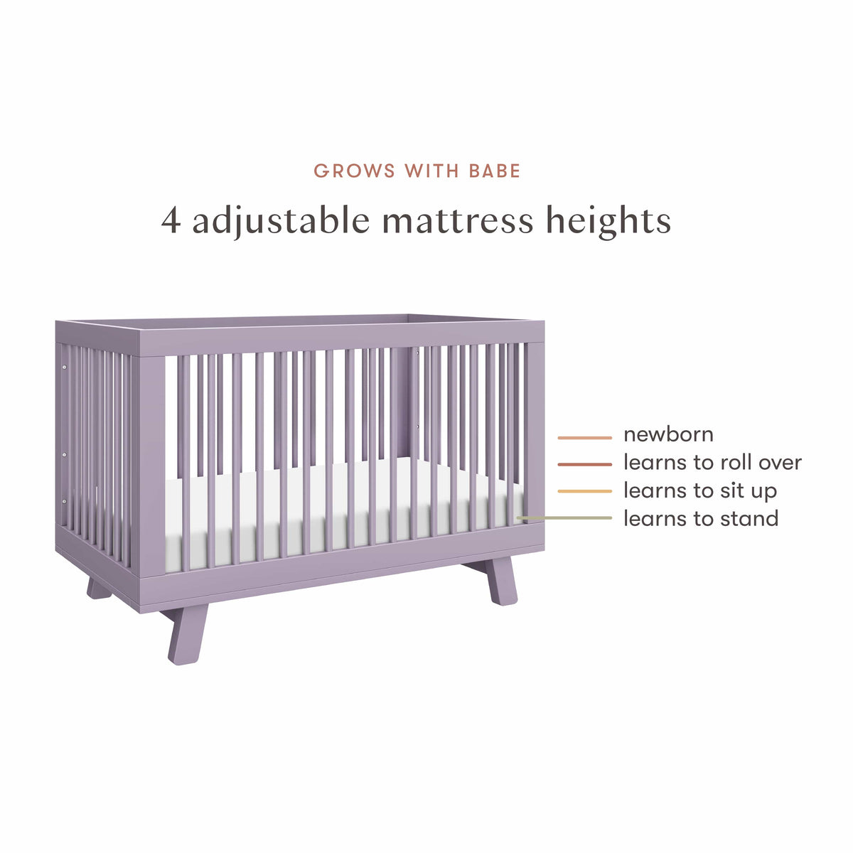 Babyletto Hudson 3-in-1 Convertible Crib with Toddler Bed Conversion Kit - Lilac