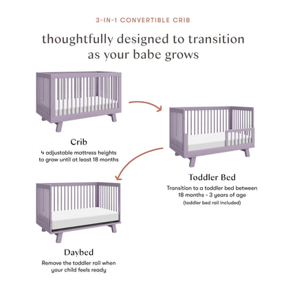 Babyletto Hudson 3-in-1 Convertible Crib with Toddler Bed Conversion Kit - Lilac