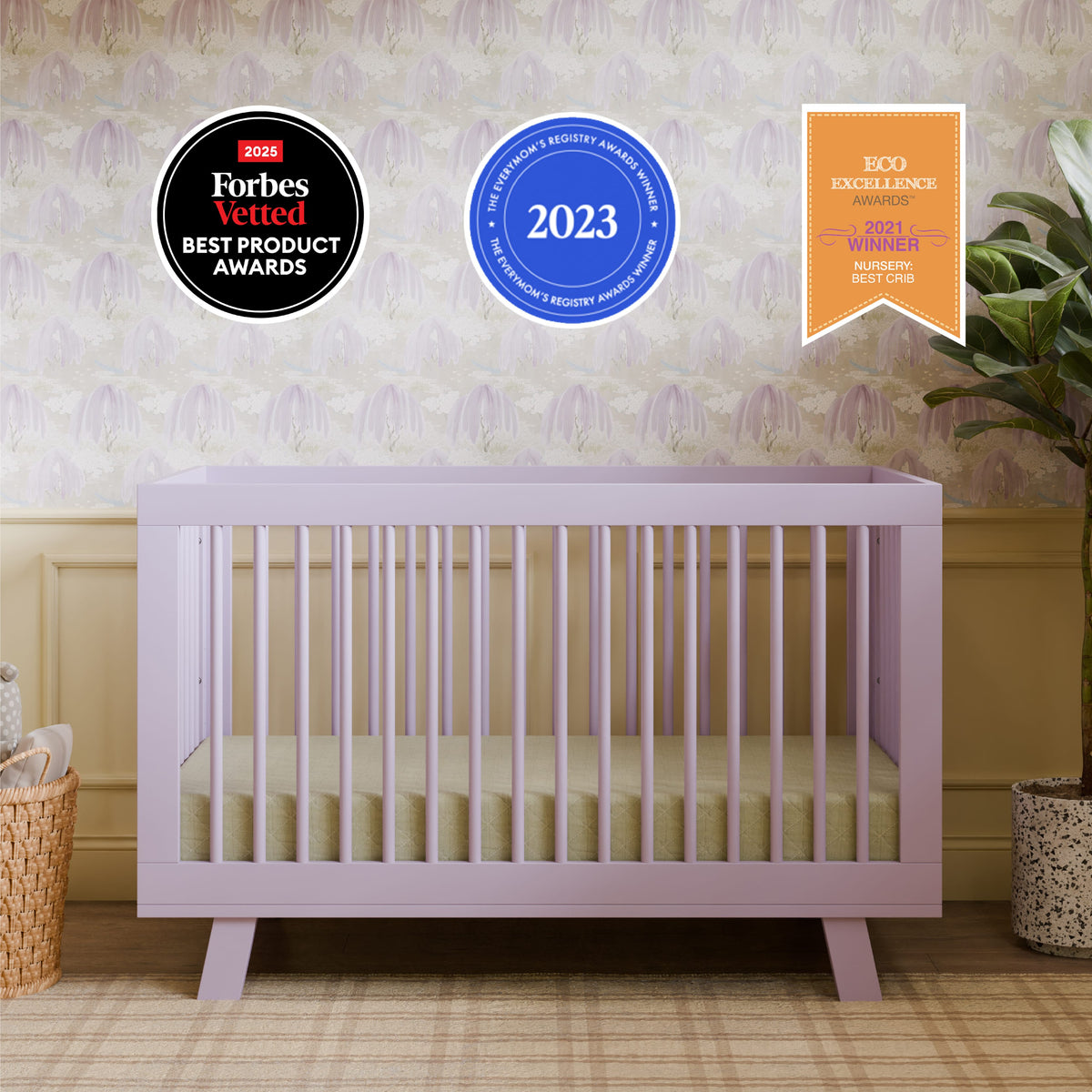 Babyletto Hudson 3-in-1 Convertible Crib with Toddler Bed Conversion Kit - Lilac