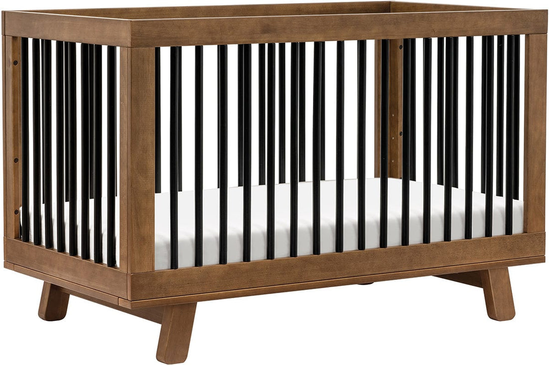 Babyletto Hudson 3-in-1 Convertible Crib with Toddler Bed Conversion Kit - Natural Walnut / Black - M4201NLB