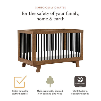 Babyletto Hudson 3-in-1 Convertible Crib with Toddler Bed Conversion Kit - Natural Walnut / Black - M4201NLB