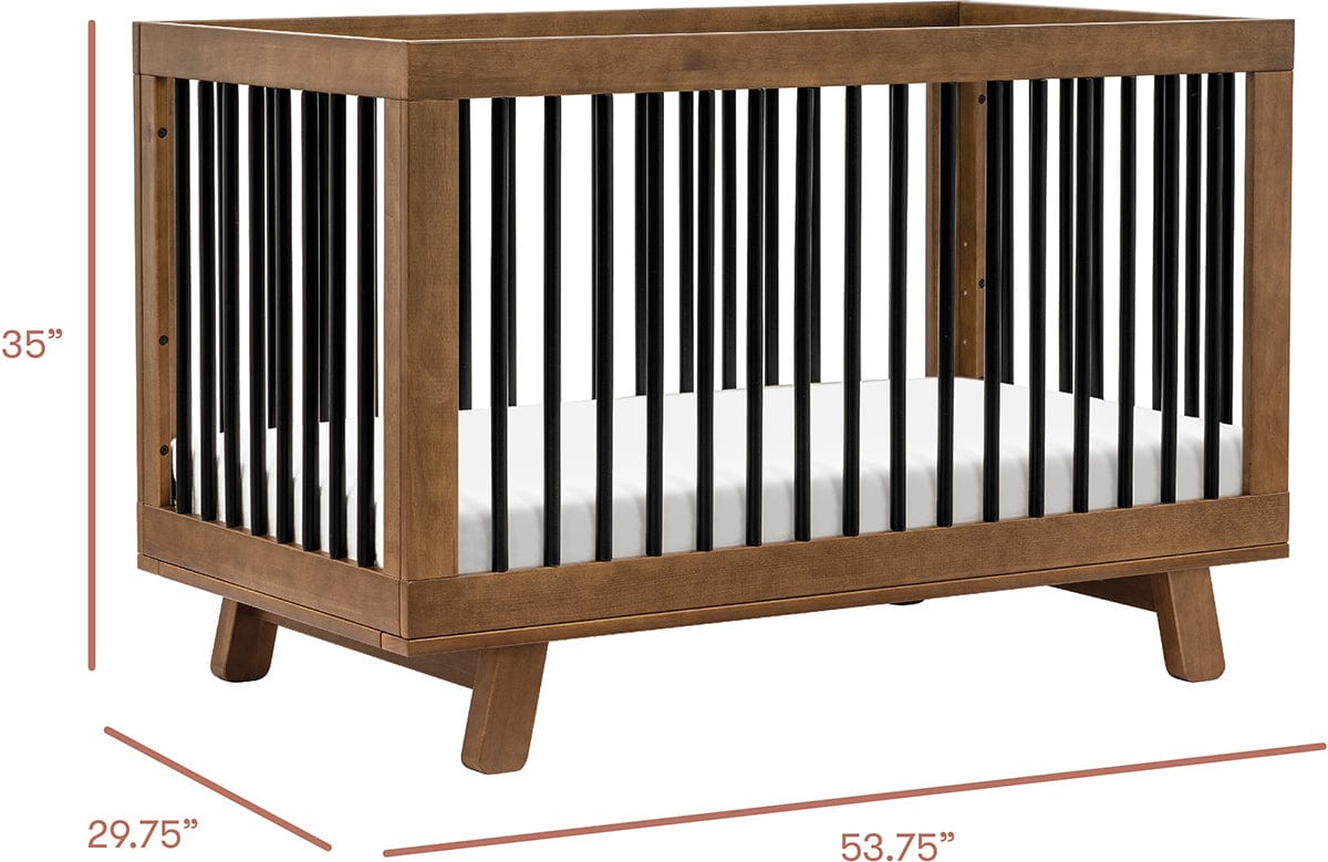 Babyletto Hudson 3-in-1 Convertible Crib with Toddler Bed Conversion Kit - Natural Walnut / Black - M4201NLB