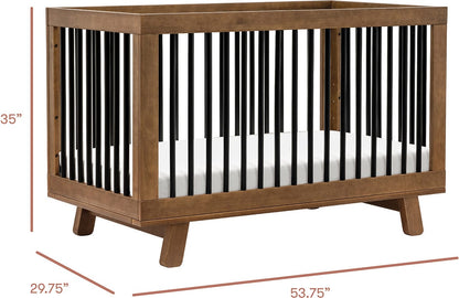 Babyletto Hudson 3-in-1 Convertible Crib with Toddler Bed Conversion Kit - Natural Walnut / Black - M4201NLB