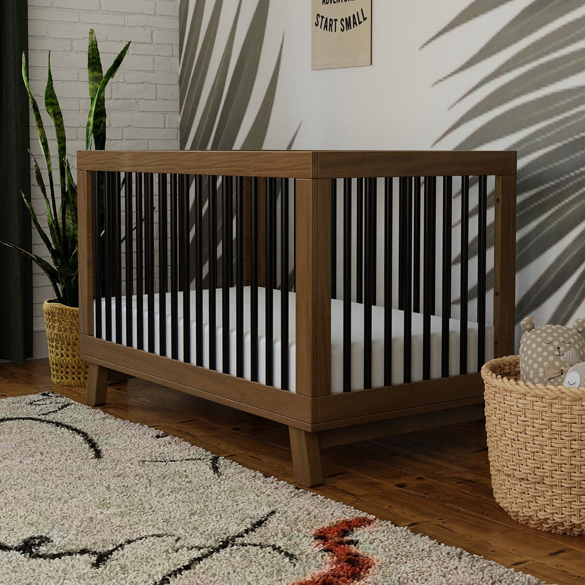 Babyletto Hudson 3-in-1 Convertible Crib with Toddler Bed Conversion Kit - Natural Walnut / Black - M4201NLB