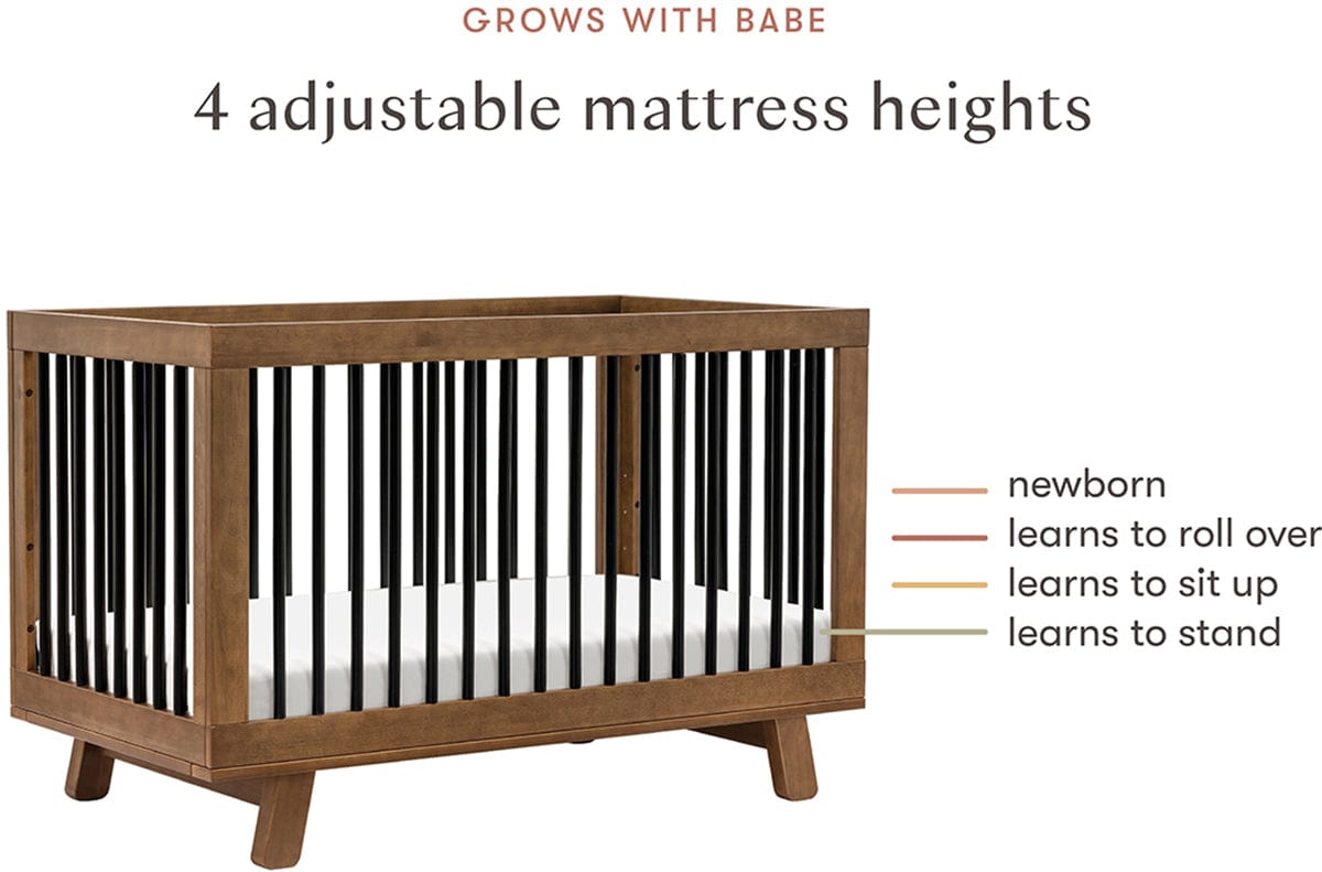 Babyletto Hudson 3-in-1 Convertible Crib with Toddler Bed Conversion Kit - Natural Walnut / Black - M4201NLB