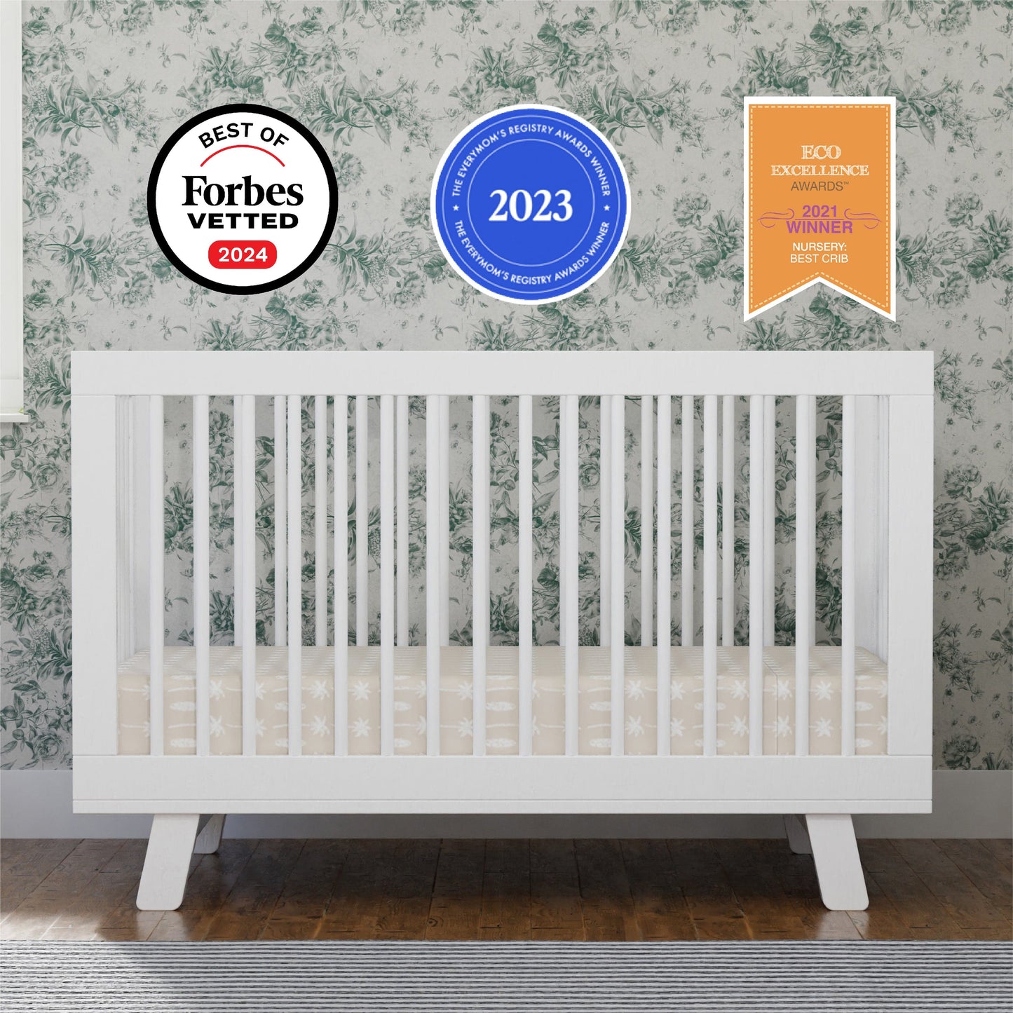 Babyletto Hudson 3-in-1 Convertible Crib with Toddler Bed Conversion Kit - White - M4201W