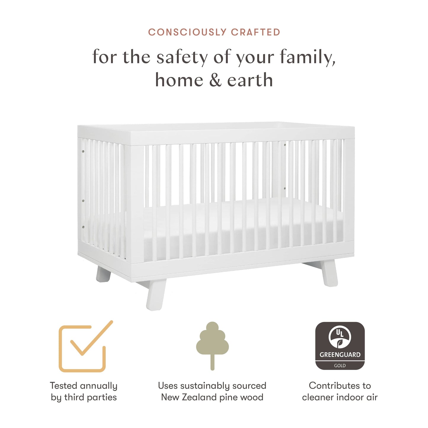 Babyletto Hudson 3-in-1 Convertible Crib with Toddler Bed Conversion Kit - White - M4201W