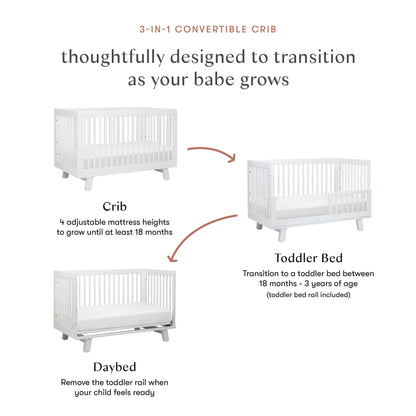 Babyletto Hudson 3-in-1 Convertible Crib with Toddler Bed Conversion Kit - White - M4201W
