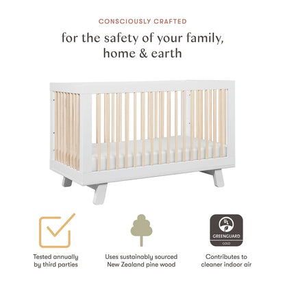 Babyletto Hudson 3-in-1 Convertible Crib with Toddler Bed Conversion Kit - White/Washed Natural - M4201WNX