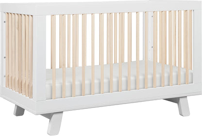 Babyletto Hudson 3-in-1 Convertible Crib with Toddler Bed Conversion Kit - White/Washed Natural - M4201WNX