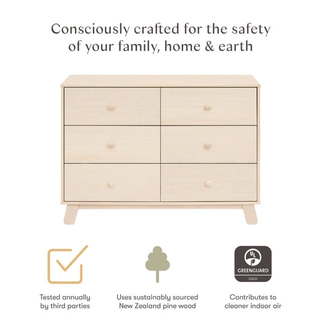 Babyletto Hudson Modern 6-Drawer Assembled Double Dresser - Washed Natural - M32526NX
