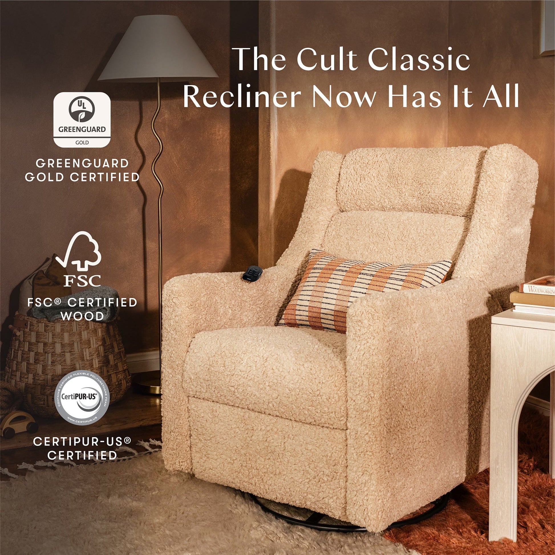 Babyletto Kiwi Deluxe Power Recliner and Swivel Glider with Heat and Massage - Chai Shearling - M11283CSG