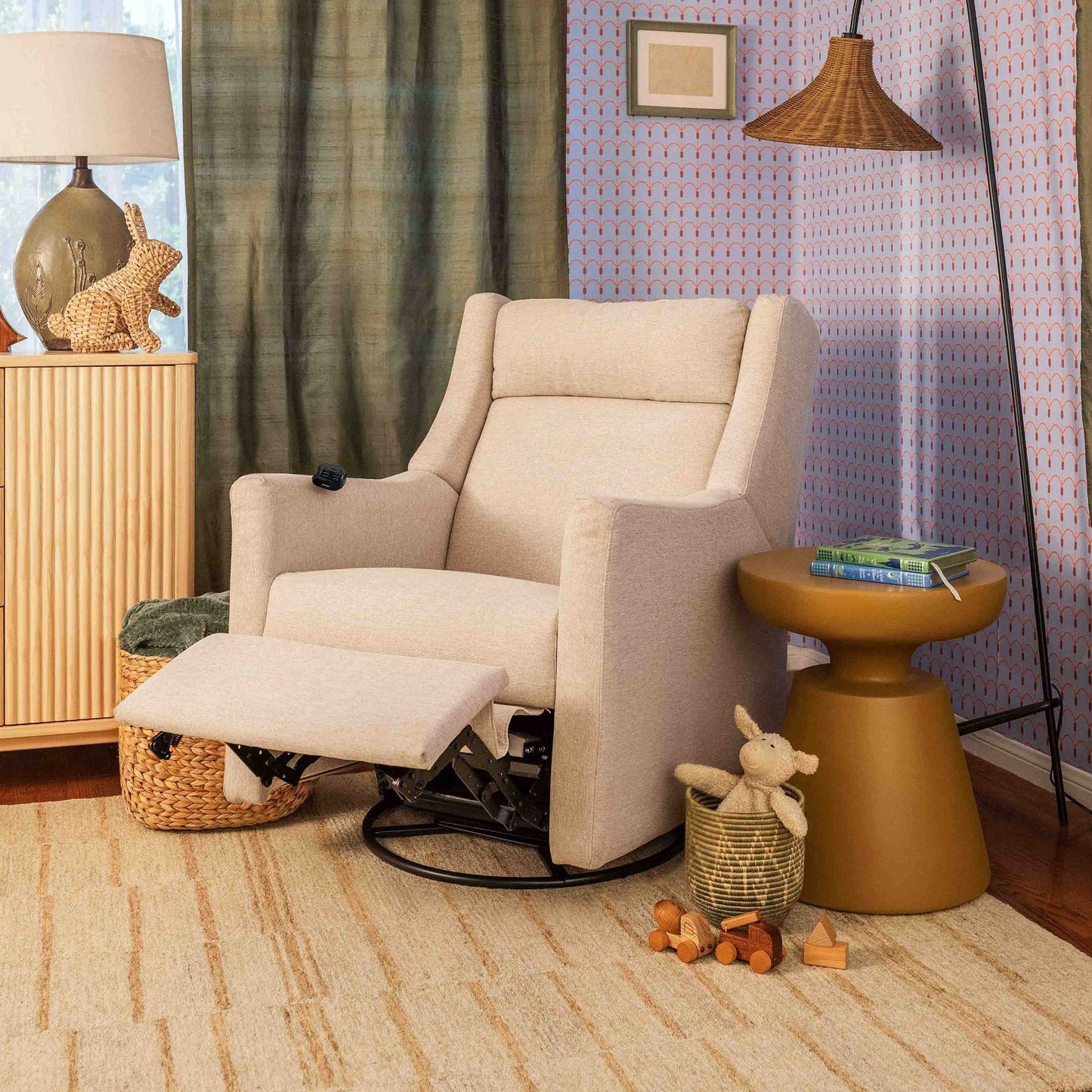Babyletto Kiwi Deluxe Power Recliner and Swivel Glider with Heat and Massage - Performance Beach Eco-Weave - M11283PBEW
