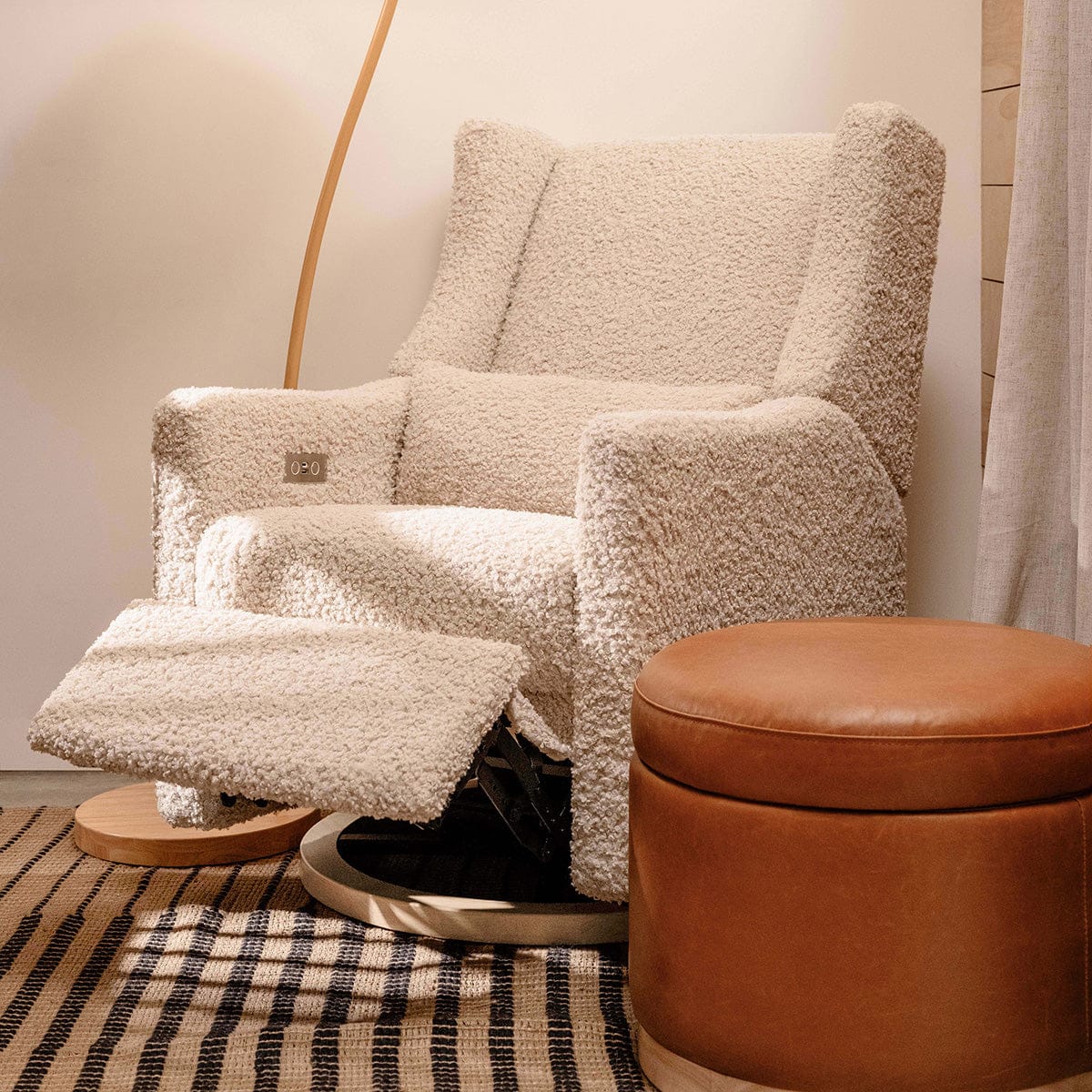 Babyletto Kiwi Electronic Glider Recliner w/ USB - Almond Teddy Loop w/Light Wood Base - M11288ATLB