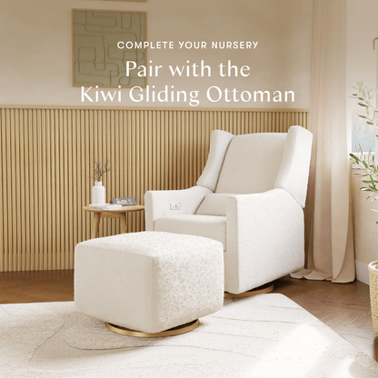 Babyletto Kiwi Electronic Glider Recliner w/ USB - Ivory Boucle w/ Gold Base - M11288WBG