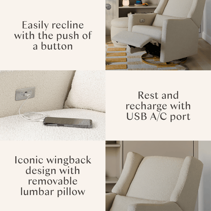 Babyletto Kiwi Electronic Glider Recliner w/ USB - Ivory Boucle w/ Gold Base - M11288WBG