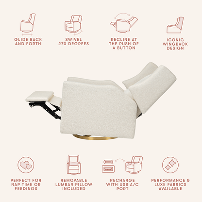 Babyletto Kiwi Electronic Glider Recliner w/ USB - Ivory Boucle w/ Gold Base - M11288WBG