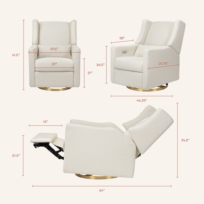 Babyletto Kiwi Electronic Glider Recliner w/ USB - Ivory Boucle w/ Gold Base - M11288WBG