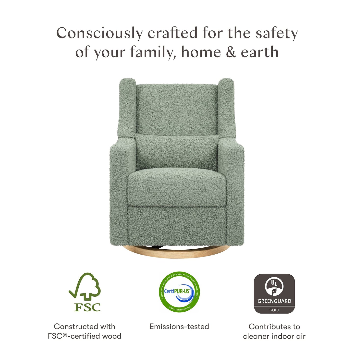 Babyletto Kiwi Electronic Glider Recliner w/ USB - Sage Teddy Loop w/ Light Wood Base - M11288STLB
