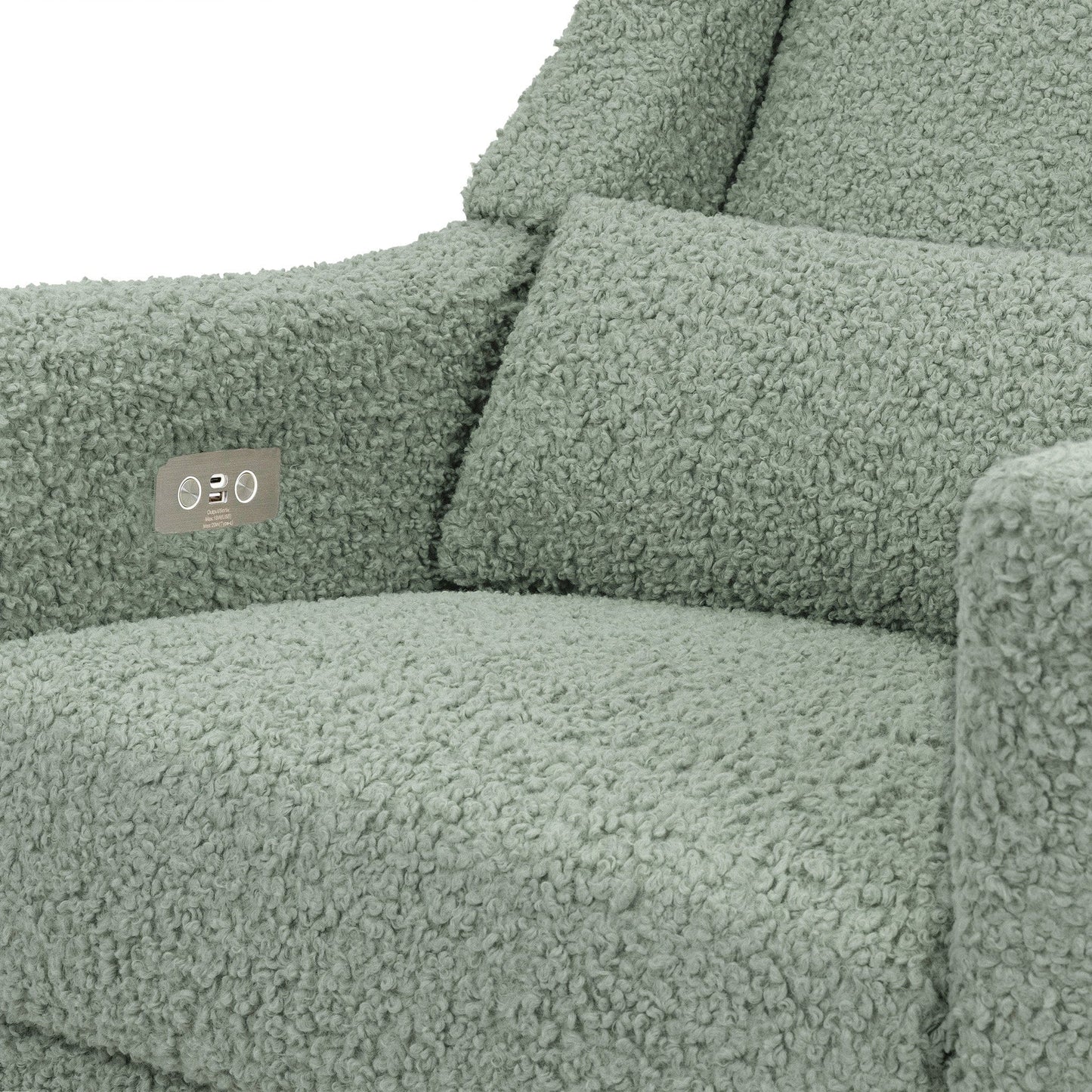 Babyletto Kiwi Electronic Glider Recliner w/ USB - Sage Teddy Loop w/ Light Wood Base - M11288STLB