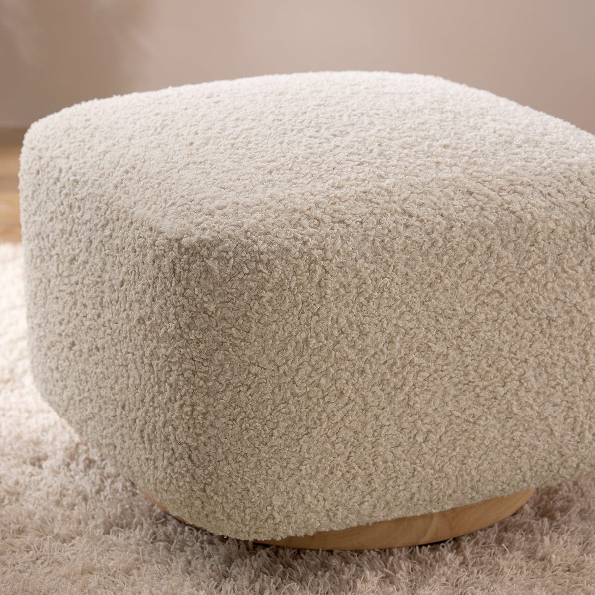 Babyletto Kiwi Gliding Ottoman - Almond Teddy Loop w/ Light Wood Base - M26385ATLB