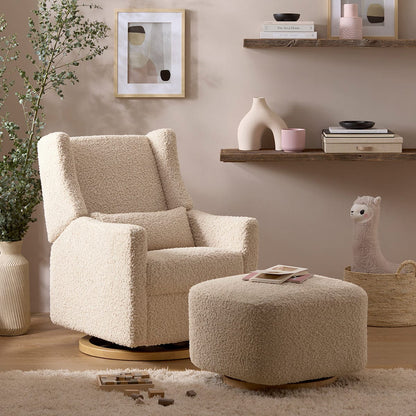 Babyletto Kiwi Gliding Ottoman - Almond Teddy Loop w/ Light Wood Base - M26385ATLB
