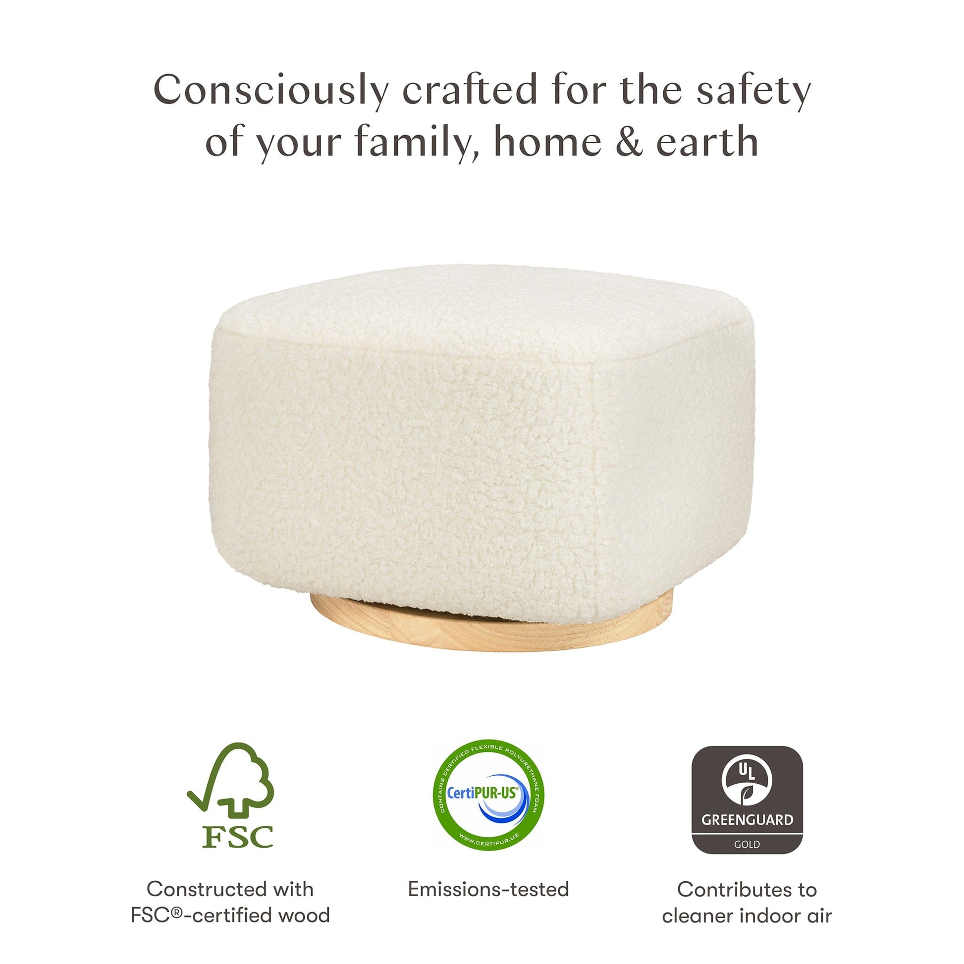 Babyletto Kiwi Gliding Ottoman - Cream Shearling with Light Wood Base - M26385CMSGLB