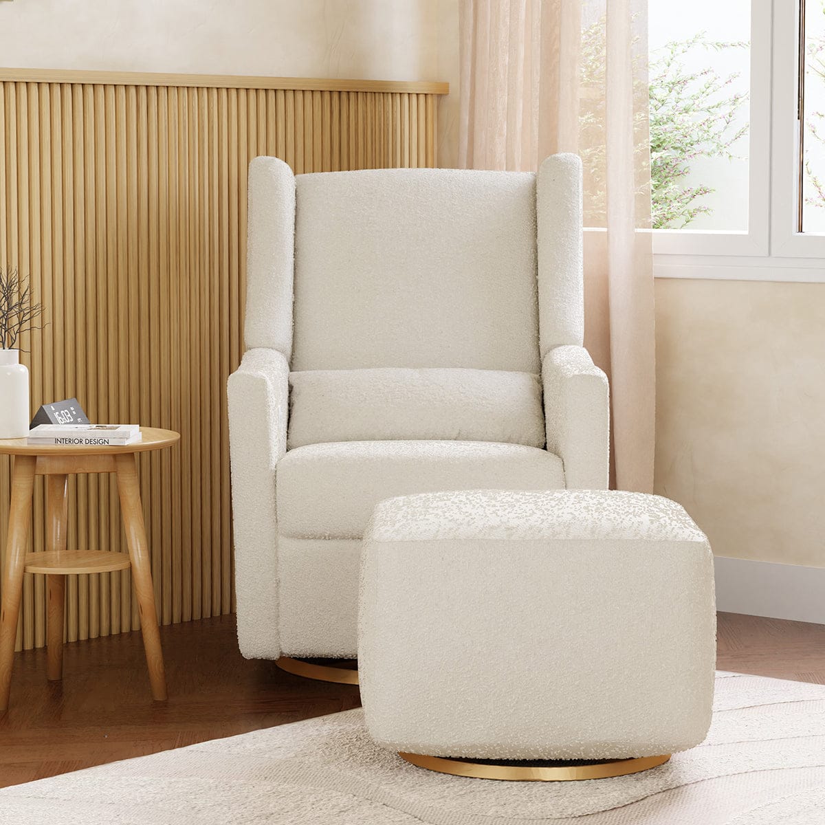 Babyletto Kiwi Gliding Ottoman - Ivory Boucle w/ Gold Base - M26385WBG