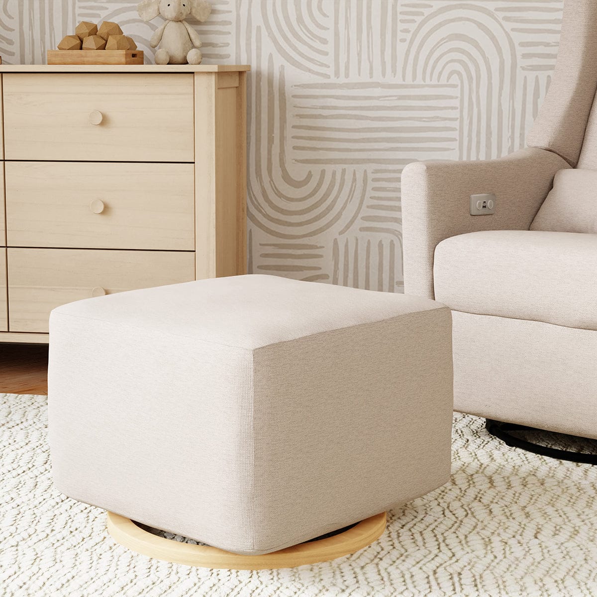 Babyletto Kiwi Gliding Ottoman - Performance Beach Eco-Weave w/ Light Wood Base - M26385PBEWLB