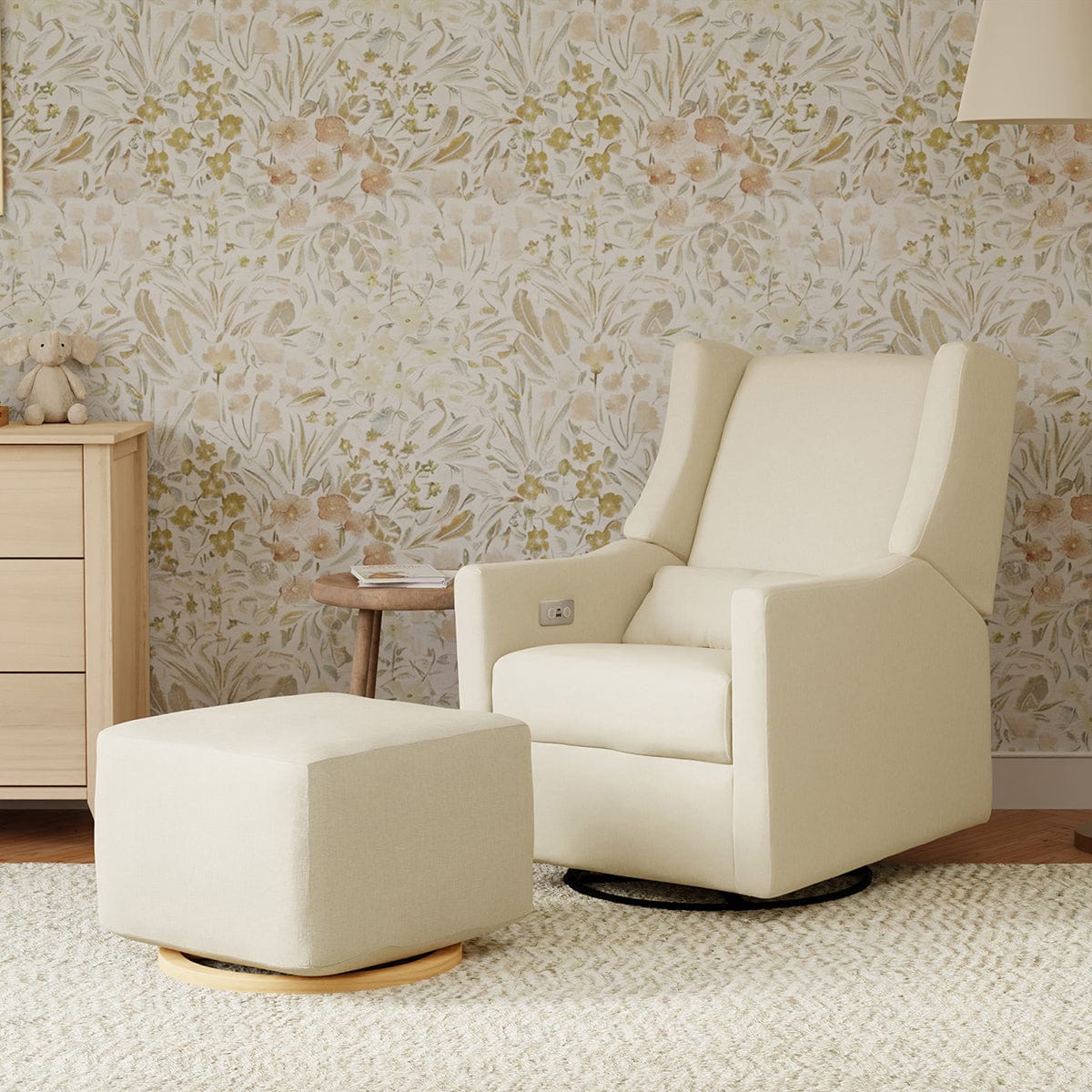 Babyletto Kiwi Gliding Ottoman - Performance Cream Eco-Weave w/ Light Wood Base - M26385PCMEWLB