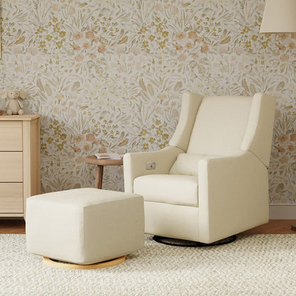 Babyletto Kiwi Gliding Ottoman - Performance Cream Eco-Weave w/ Light Wood Base - M26385PCMEWLB