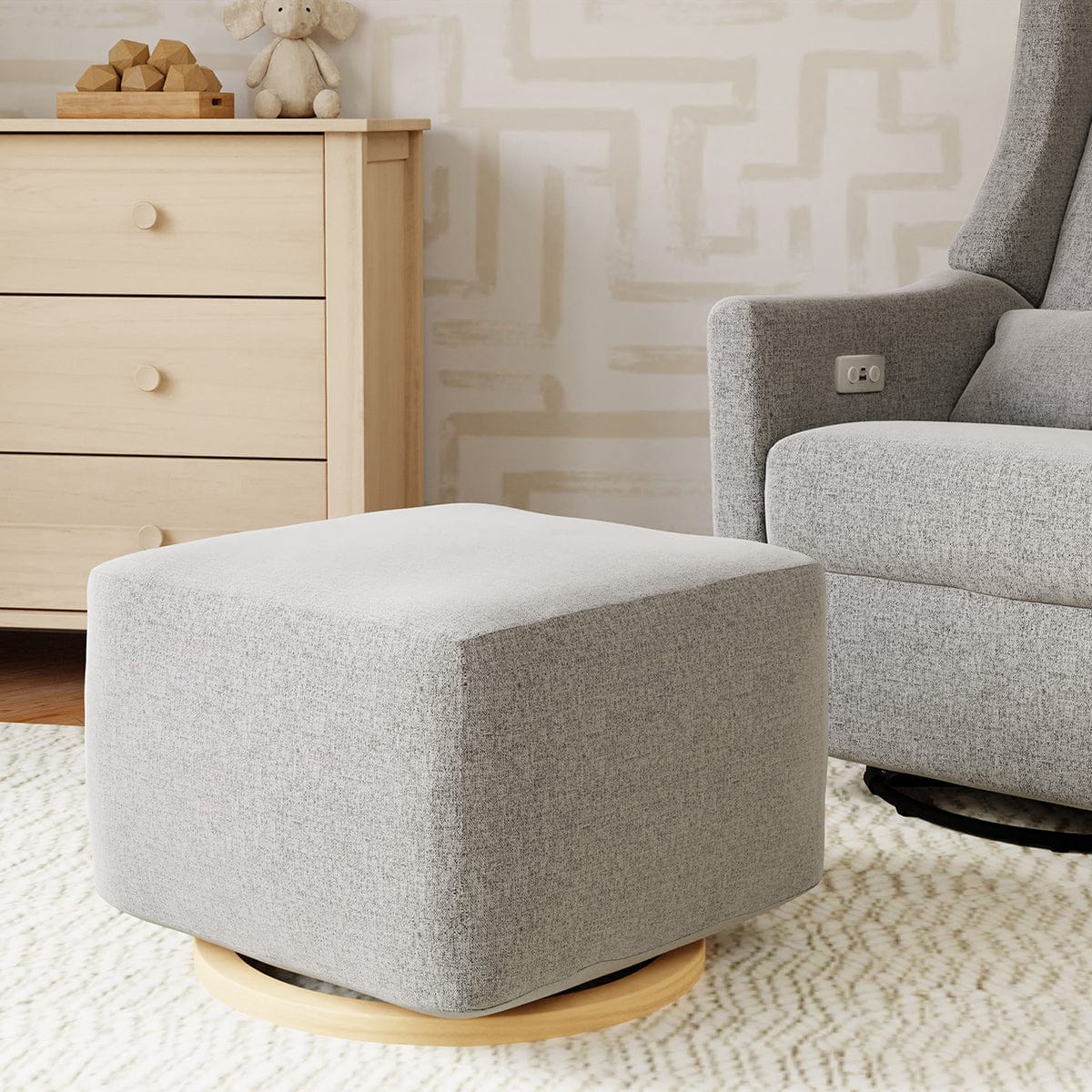 Babyletto Kiwi Gliding Ottoman - Performance Grey Eco-Weave w/ Light Wood Base - M26385PGEWLB