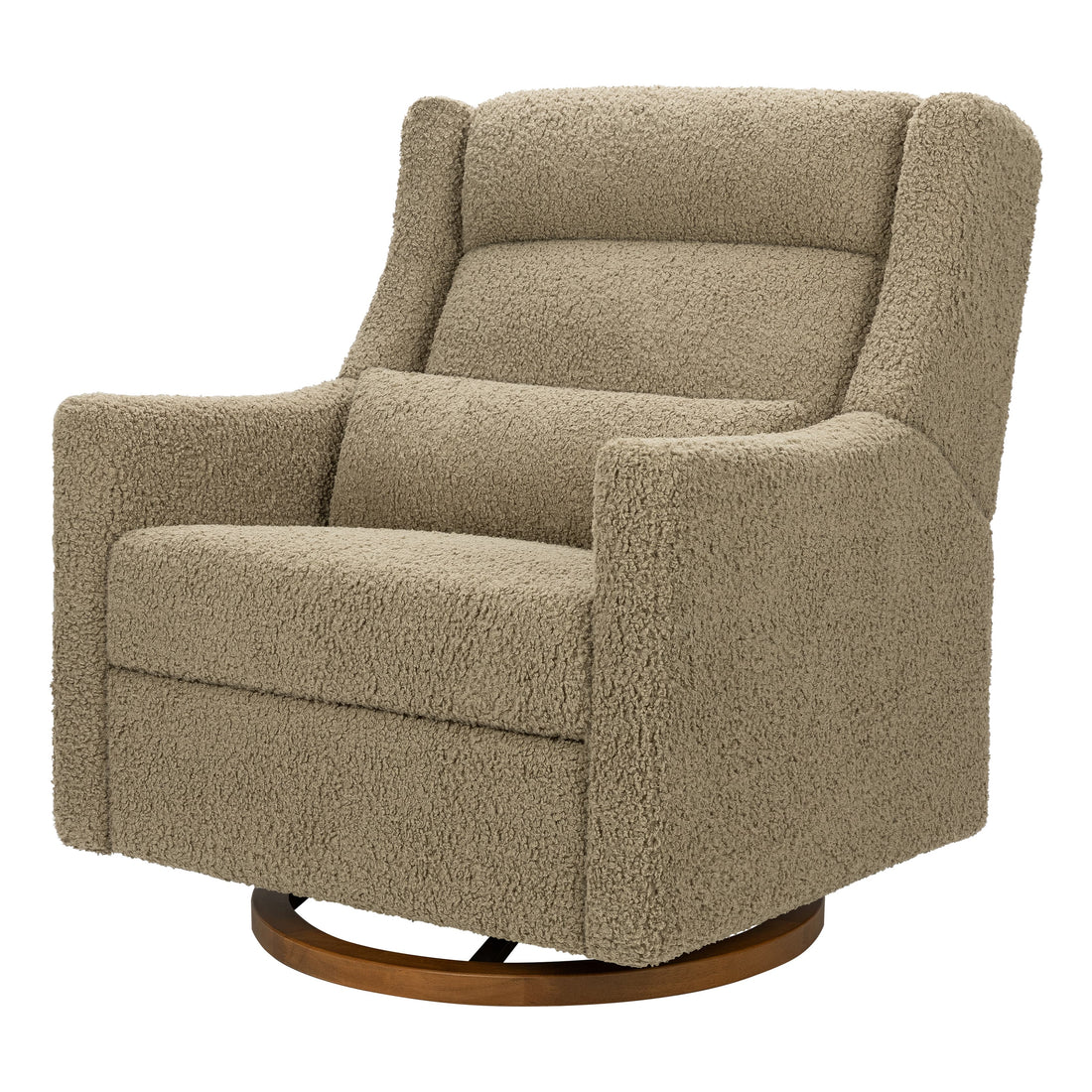 Babyletto Kiwi Plus Chair and a Half Power Recliner and Swivel Glider with Power Adjustable Headrest and USB Port - Latte Teddy Loop with Dark Wood Base