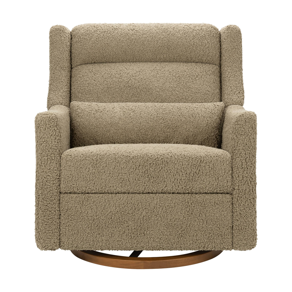 Babyletto Kiwi Plus Chair and a Half Power Recliner and Swivel Glider with Power Adjustable Headrest and USB Port - Latte Teddy Loop with Dark Wood Base