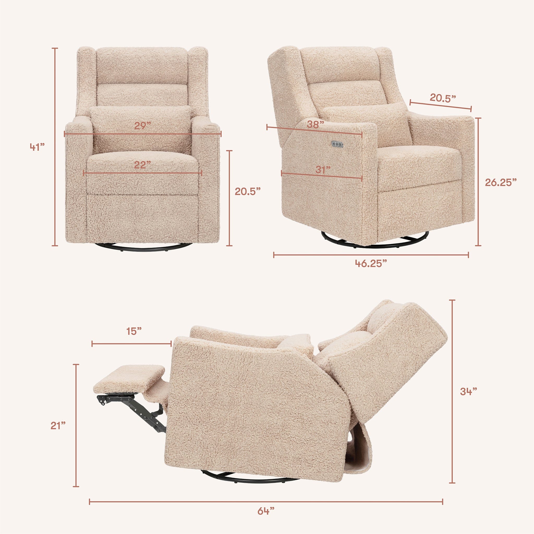 Babyletto Kiwi Plus Electric Recliner Swivel Glider w/ Adjustable