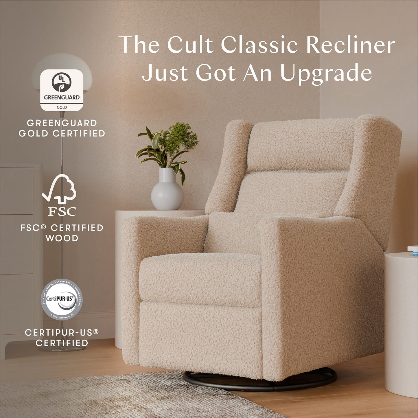 Babyletto Kiwi Plus Electric Recliner Swivel Glider w/ Adjustable Headrest + USB Port - Chai Shearling - M11286CSG