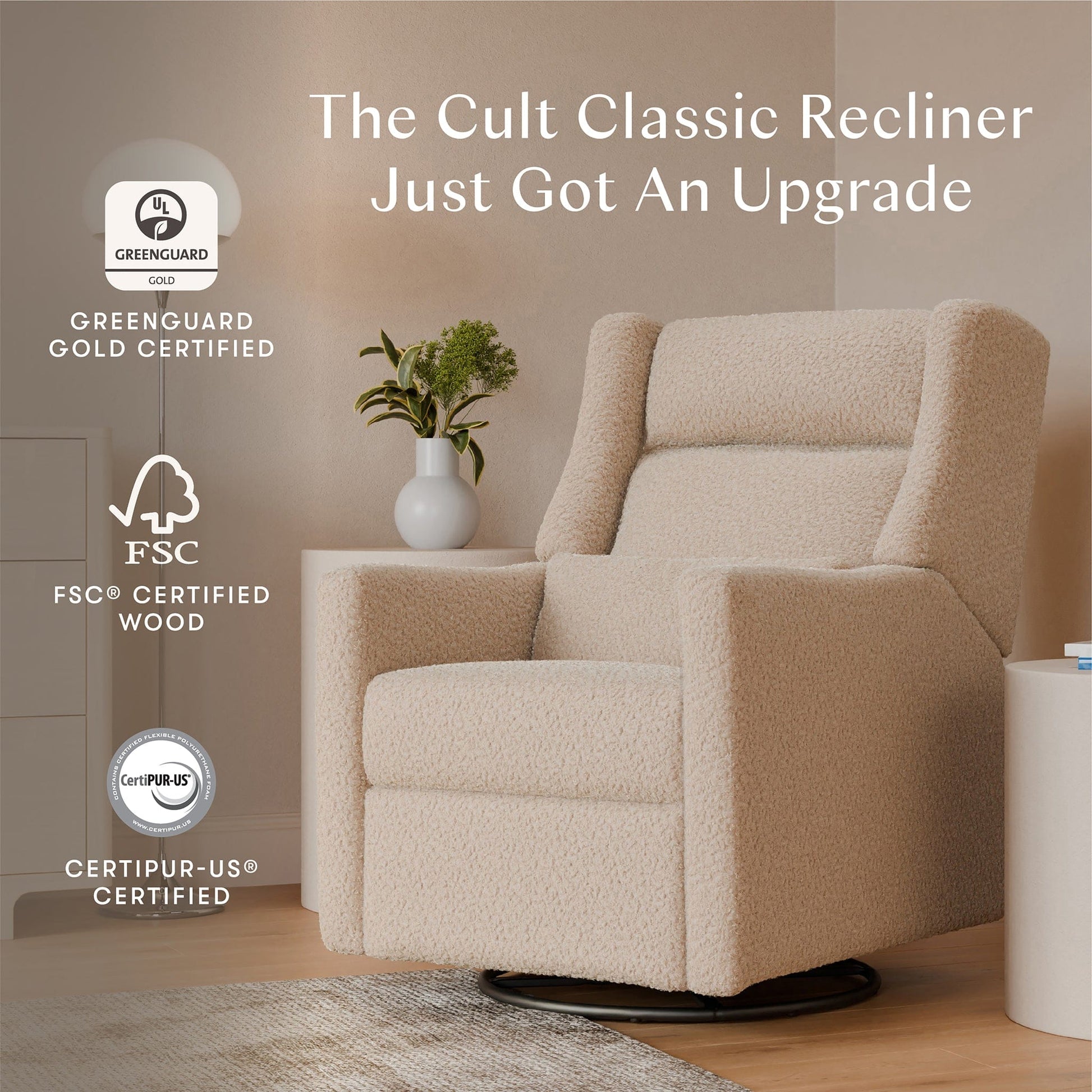 Babyletto Kiwi Plus Electric Recliner Swivel Glider w/ Adjustable Headrest + USB Port - Chai Shearling - M11286CSG