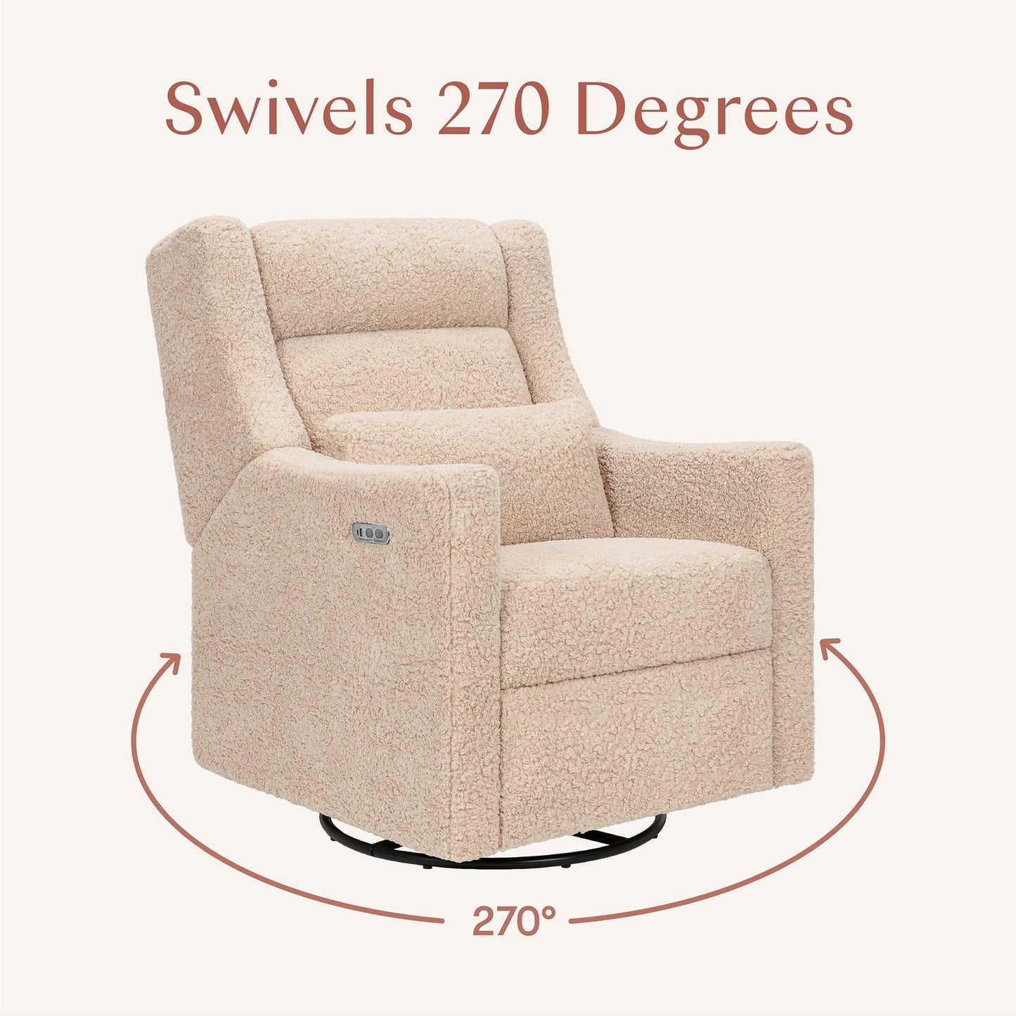 Babyletto Kiwi Plus Electric Recliner Swivel Glider w/ Adjustable Headrest + USB Port - Chai Shearling - M11286CSG