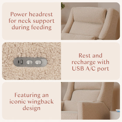 Babyletto Kiwi Plus Electric Recliner Swivel Glider w/ Adjustable Headrest + USB Port - Chai Shearling - M11286CSG