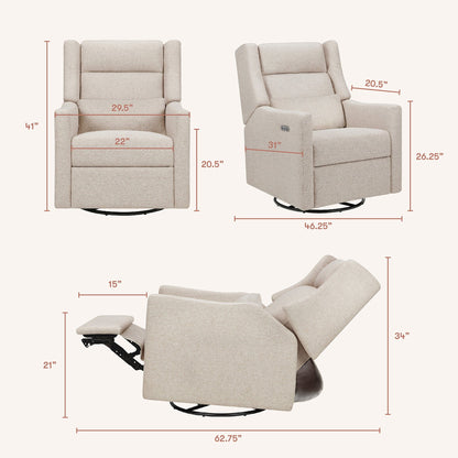 Babyletto Kiwi Plus Electric Recliner Swivel Glider w/ Adjustable Headrest + USB Port - Performance Beach Eco-Weave - M11286PBEW