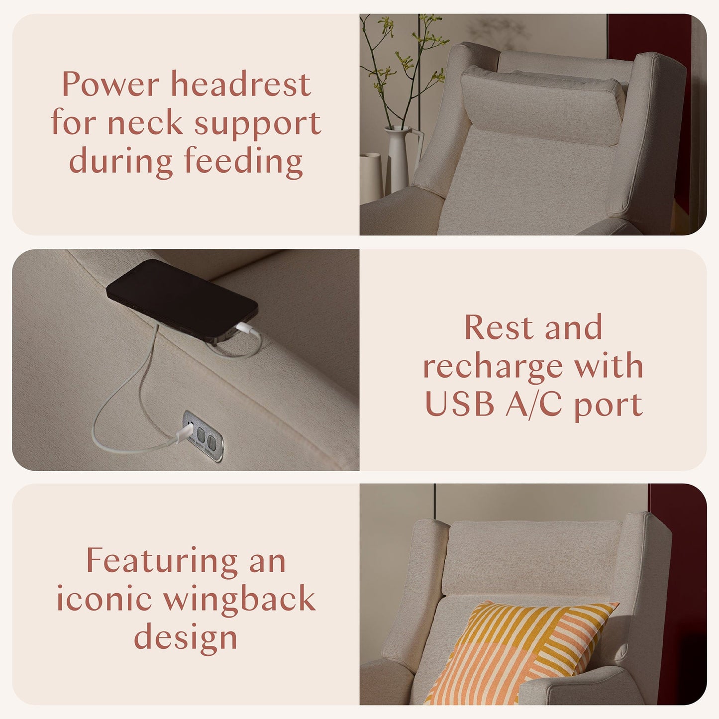 Babyletto Kiwi Plus Electric Recliner Swivel Glider w/ Adjustable Headrest + USB Port - Performance Beach Eco-Weave - M11286PBEW