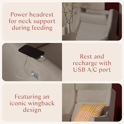 Babyletto Kiwi Plus Electric Recliner Swivel Glider w/ Adjustable Headrest + USB Port - Performance Beach Eco-Weave - M11286PBEW